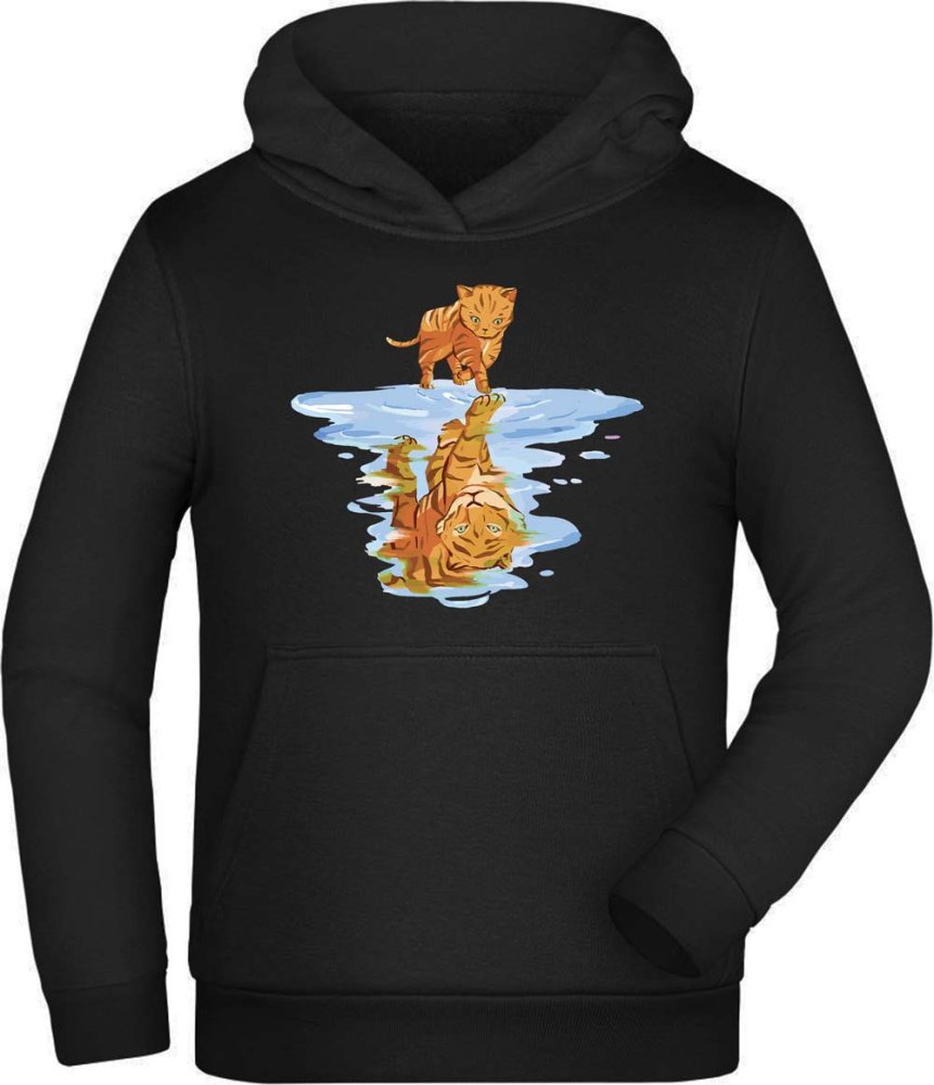 Kids Hoodie Hooded Sweatshirt - Cat Reflected as Tiger i111